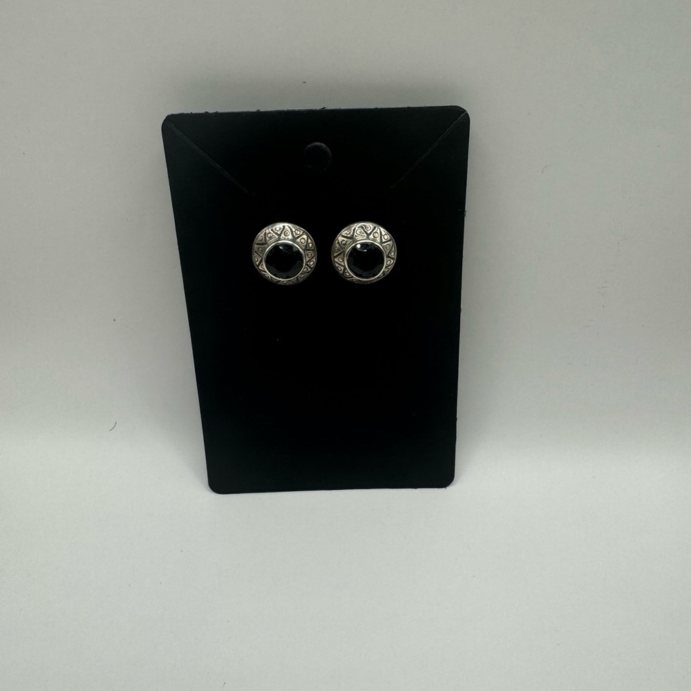 Elegant Silver and Black Stud Earrings